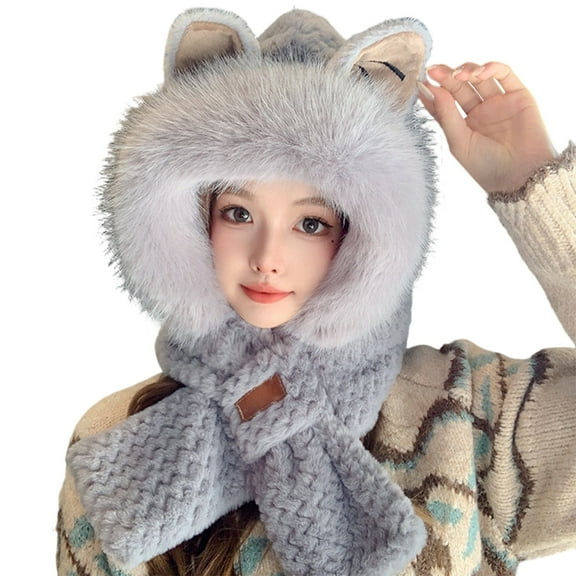 Winter Thick Hat And Scarf With Ear Design Warm And Earflap Cap For Cold Weather Ideal For Autumn And Winter Multifunctional Hooded Scarf Hat