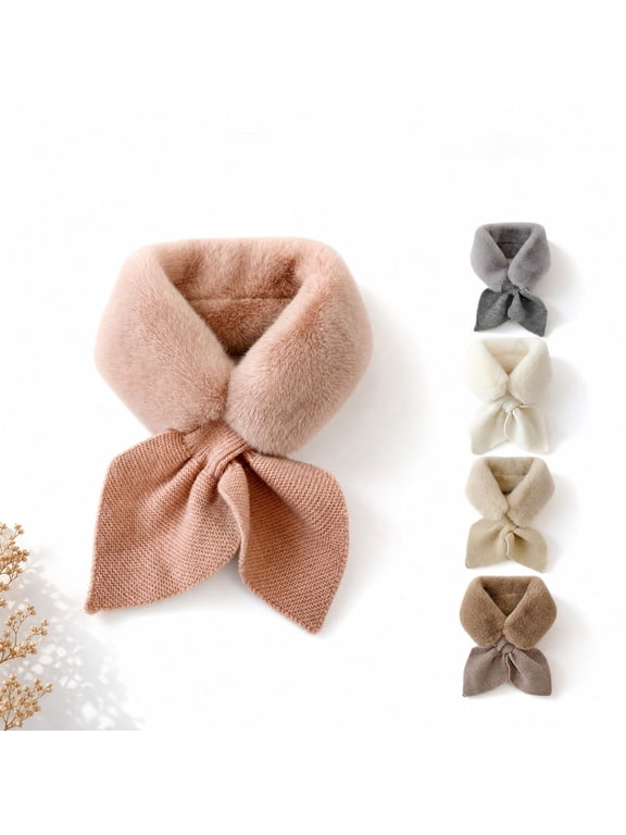 Winter Thick Plush Faux Fur Collar Neck Scarf with Knitted Tail Soft Warm Neck Warmer for Women