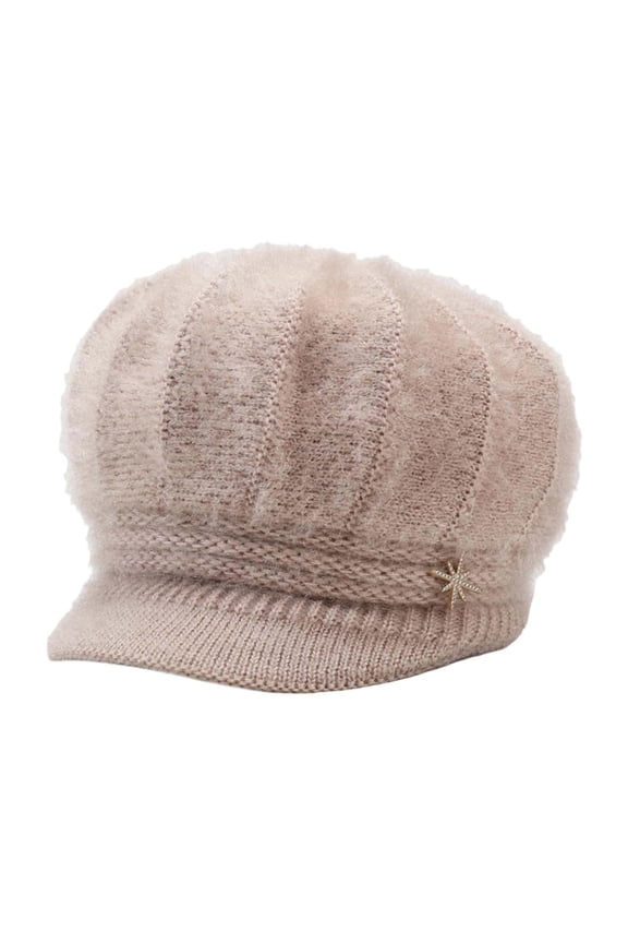 Winter Knitted Hat With Brim - Thick Soft Yarn Cap, Warm Thermal for Cold Weather, Stylish Headwear for Winter,Size:One Size