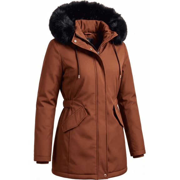 HVEOO Parka Coats Womens Winter Coat Long Waterproof Jacket Warm Winter, Brown L