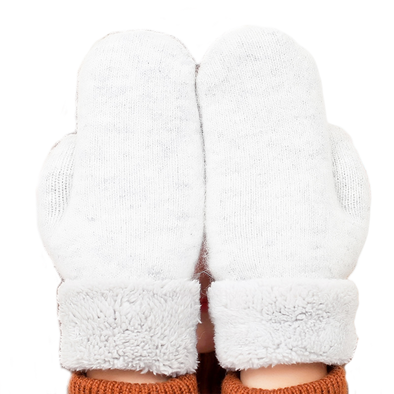 Kids Knitted Wool Gloves With Hanging String - Warm Fluffy Mittens For 0-3 Years, Cute Cartoon Design