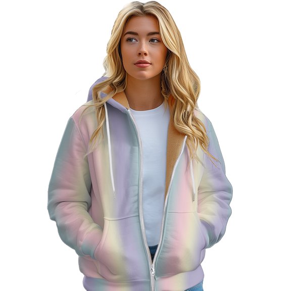 Winter Thickened Fleece Hoodie Women's Dazzling Halo Printed Zipper Jacket