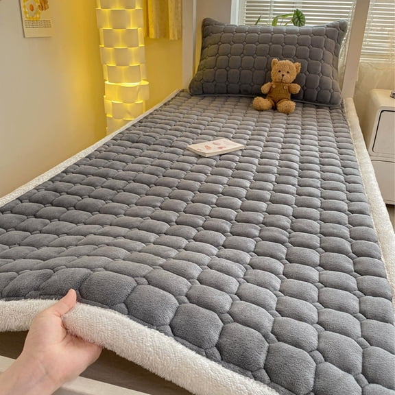 Winter Thickened Milk Fleece Mattress - Soft Warm Dormitory Mattress Pad for Single Bed, Cozy Non-Slip Breathable Mattress Topper for Home Bedroom Dorm Cold Weather Use, 47*79in, Gray