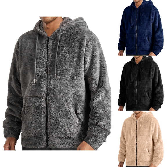 Winter Thickened Warm Double-sided Fleece Jacket with Zipper - Loose Cardigan Hooded Coat for Cold Weather, Snow Activities, and Holiday Events, Ideal for Gifts,Black,S