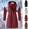 thumbnail image 1 of Winter Thickened Women's Zipper Hooded Parka Coat Jacket Long Sleeve Stand Collar Casual Sporty Outerwear Warm Windproof Thermal Winter Coat | CSEONE,Black L, 1 of 8
