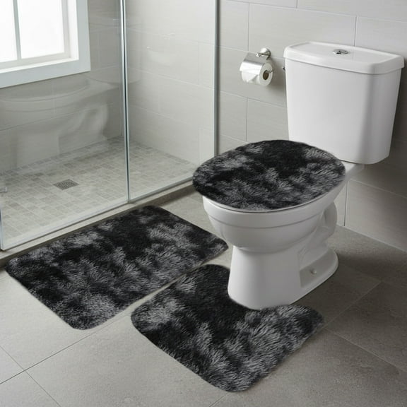 Winter Thickening Mixed Color Bath Mats 3 Set, Bathroom Rugs Toilet Mats Soft Water Absorption Non-Slip Washable