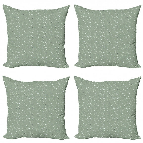 Winter Throw Pillow Cushion Case Pack of 4, Repetitive Tree Motifs with Geometric Details, Modern Accent Double-Sided Print, 4 Sizes, Pale Reseda Green, by Ambesonne