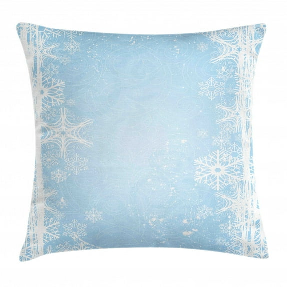 Winter Throw Pillow Cushion Cover, Abstract Christmas Themed Snowflake Pattern on the Soft Colored Backdrop Image, Decorative Square Accent Pillow Case, 24 X 24 Inches, Pale Blue White, by Ambesonne