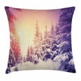 thumbnail image 1 of Winter Throw Pillow Cushion Cover, Dramatic Wintry Scene Idyllic Landscape with Rising Sun Natural Park Retro Effect, Decorative Square Accent Pillow Case, 20 X 20 Inches, Multicolor, by Ambesonne, 1 of 2