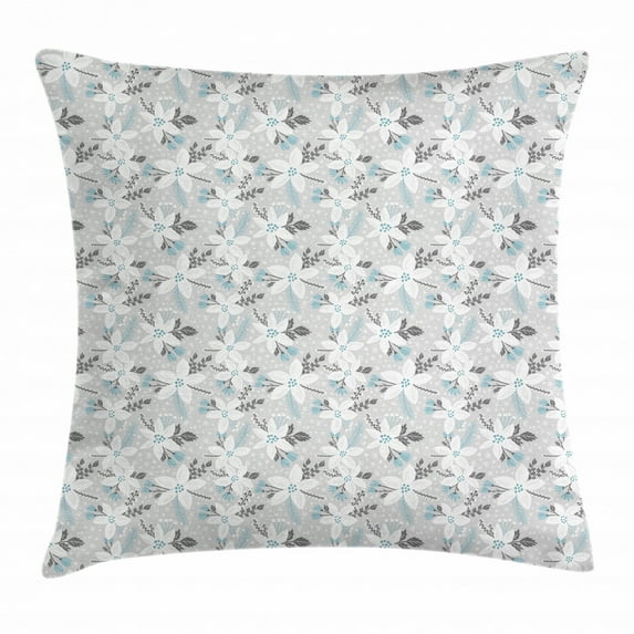 Winter Throw Pillow Cushion Cover, Hand Drawn Style Poinsettia Flowers Romantic Vintage Botanical Nature, Decorative Square Accent Pillow Case, 20 X 20 Inches, Grey White Pale Blue, by Ambesonne