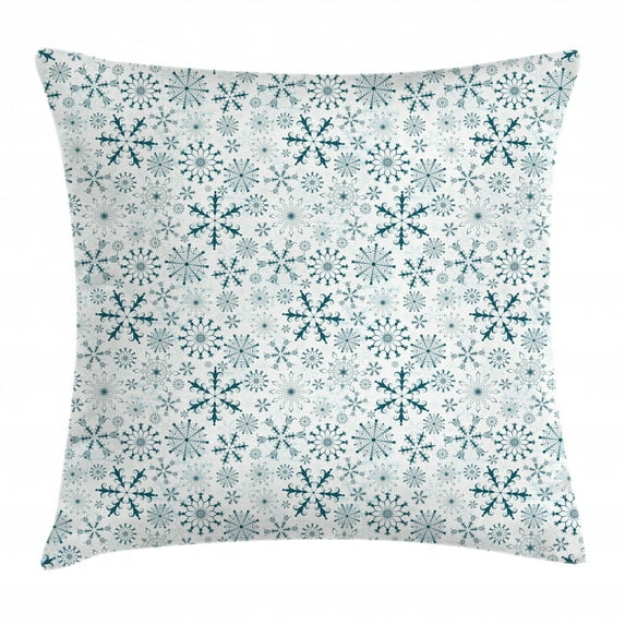 Winter Throw Pillow Cushion Cover, Merry Xmas Theme Delicate Snowflakes Cold Freezing Weather Vintage Holiday Pattern, Decorative Square Accent Pillow Case, 24 X 24 Inches, Teal White, by Ambesonne