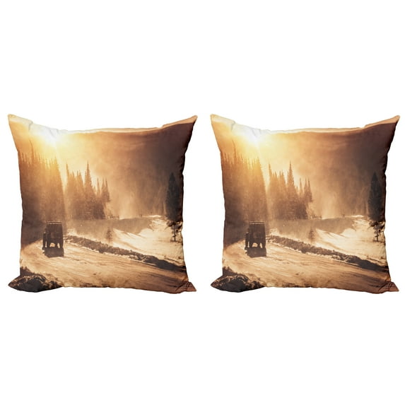 Ambesonne Winter Throw Pillow Cover 2 Pack, Colorado Mountain Road, 18", Brown Orange Yellow