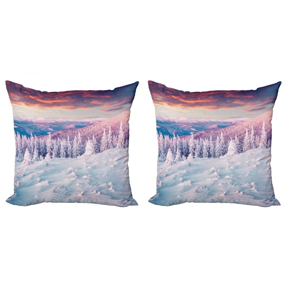 Ambesonne White Throw Pillow Cover 2 Pack, European Snowy Mountain, 20", White Pink