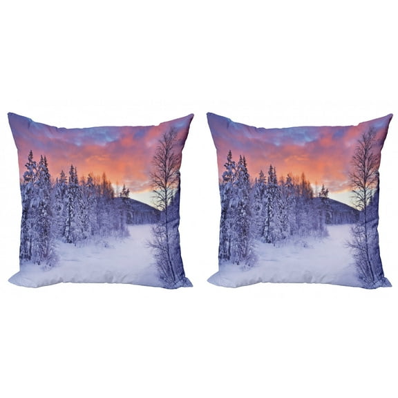 Ambesonne Winter Throw Pillow Cover 2 Pack, Frozen River Sunrise, 18", Multicolor