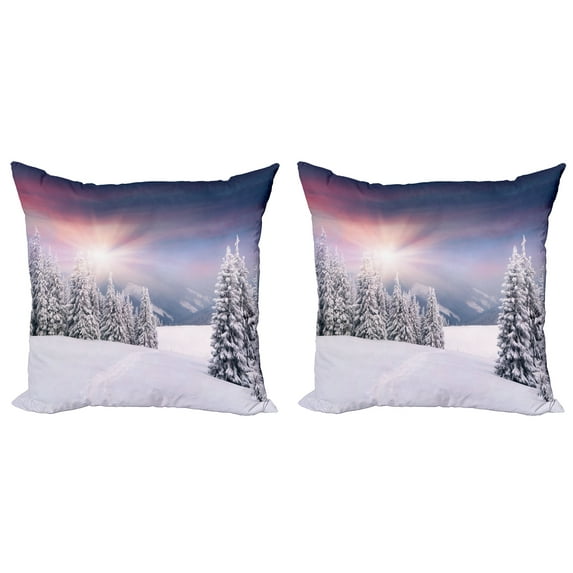 Ambesonne Winter Throw Pillow Cover 2 Pack, Idyllic Outdoors Sunset, 20", Multicolor