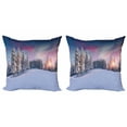 thumbnail image 1 of Ambesonne Winter Throw Pillow Cover 2 Pack, Idyllic Serene Panorama, 20", Multicolor, 1 of 2