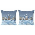 thumbnail image 1 of Winter Throw Pillow Cushion Cover Pack of 2, Illustration of Houses Trees and Mountains on the Background Joyous Vacation Time, Zippered Double-Side Digital Print, 4 Sizes, Multicolor, by Ambesonne, 1 of 2