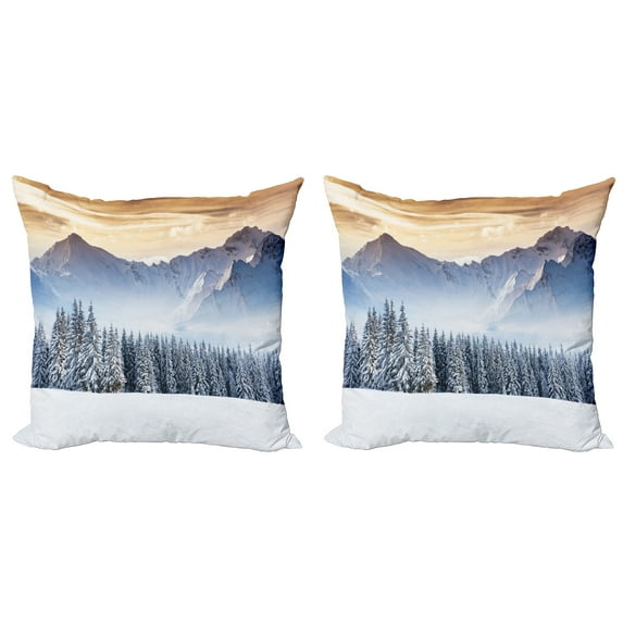 Ambesonne Winter Throw Pillow Cover 2 Pack, Land Pines, 24", Caramel White Black