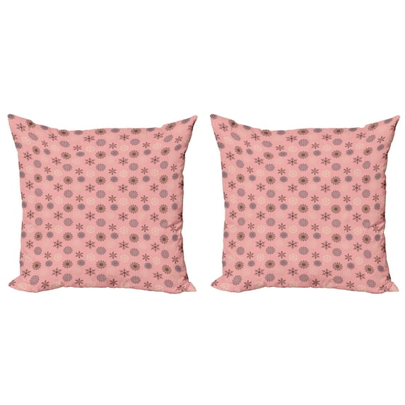 Ambesonne Winter Throw Pillow Cover 2 Pack, Different Snowflakes, 16", Pale Pink and Dark Cocoa