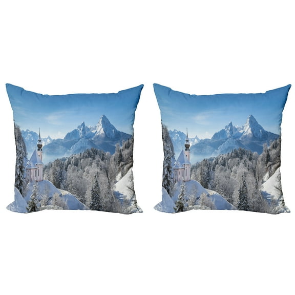 Ambesonne Winter Throw Pillow Cover 2 Pack, Bavaran Alps Germany, 20", Blue White