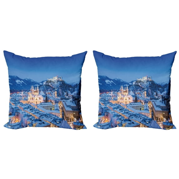 Ambesonne Winter Throw Pillow Cover 2 Pack, Historic City Salzburg, 16", Blue Peach