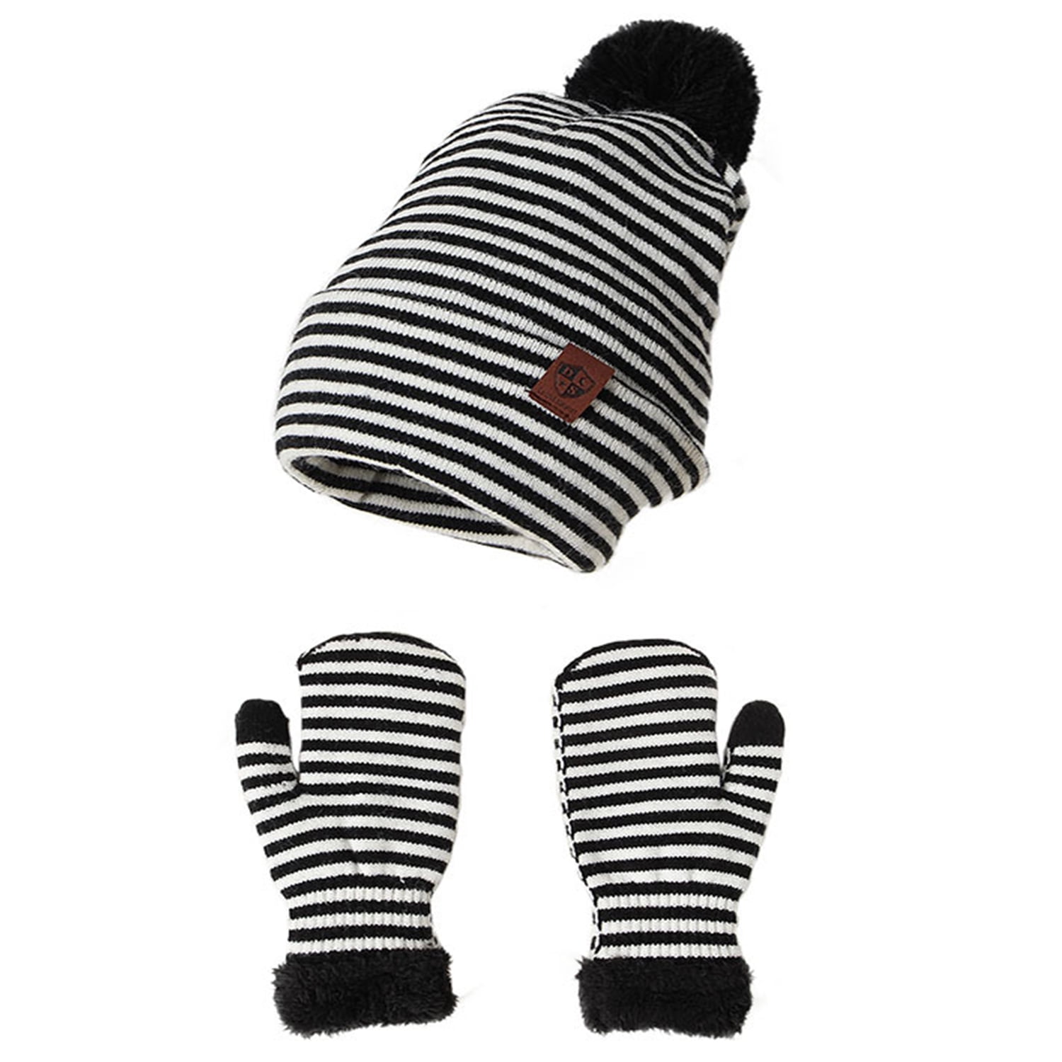 Winter Toddler Beanie Hat and Mittens Gloves Set Warm Knit Fleece for