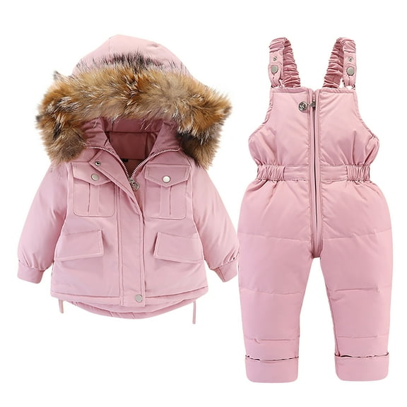 Winter Toddler Boys and Girls Warm Ski Jackets Thickened Down Jacket Strap Pants Two-piece Suit
