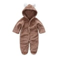 thumbnail image 1 of Winter Toddler Newborn Thick Coat Solid Color Button Fleece Warm Outerwear Baby Boys Girls Jumpsuits Onesie Jackets (3-6 Months, Coffee), 1 of 7