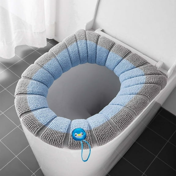 Winter Toilet Seat Cover with Handle | Soft Thickened Knitted Fabric | Full Surround Elongated Design | Washable & Easy to Install | Toilet Lid Covers for Round & Rectangular Toilets