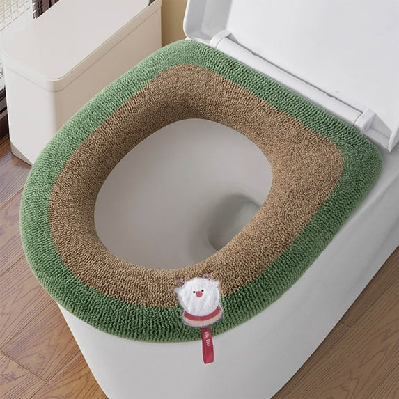 Winter Toilet Seat Cover with Handle, Thickened Knitted Toilet Ring, Washable Soft Toilet Seat Cover for Round and Elongated Toilet Seats, Comfortable and Warm