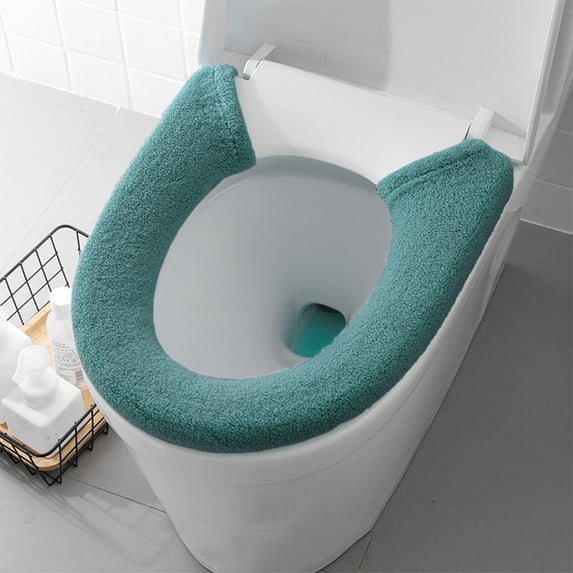 Winter Toilet Seat Cover with Zipper | Soft Teddy Fleece Toilet Mat | Non-Slip Bathroom Toilet Lid Cushion | Universal Fit 32.28X6.69 Inches | Green Plush Toilet Ring Pad for Home Comfort