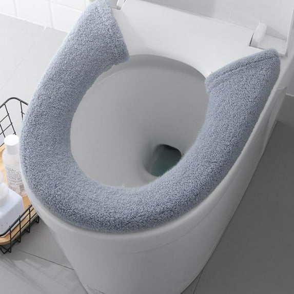Winter Toilet Seat Cover with Zipper | Soft Teddy Fleece Toilet Mat | Non-Slip Bathroom Toilet Lid Cushion | Universal Toilet Ring Pad | Gray | 32.28 X 6.69 Inches
