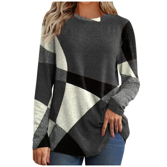 Winter Tops For Women, Classic Tees Women Womens Long Sleeve Shirts Women's Thin Geometric Long Sleeve Print Loose Sweatshirt Womens Long Sleeve Tops Trendy Short Sleeve Maternity (Gray,XX-Large)