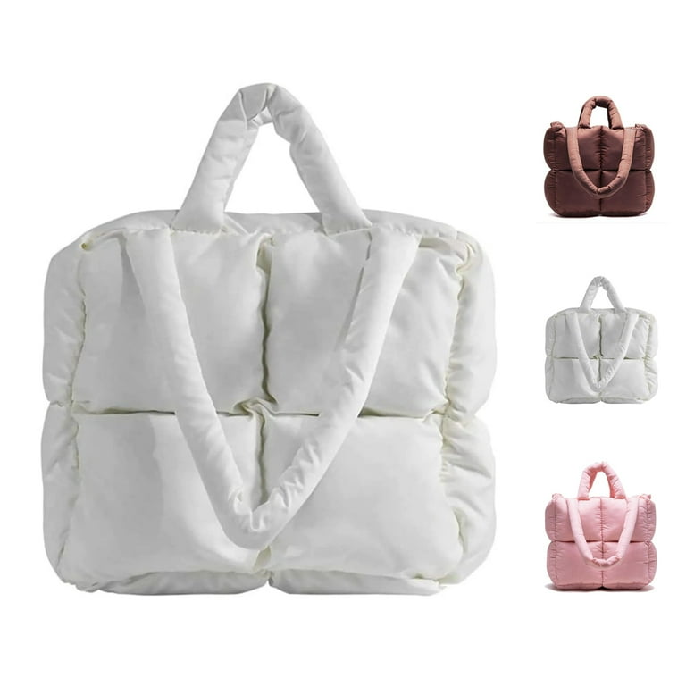 Huanyou Winter Tote Bag for Women Pad Cotton Crossbody Bag Pure Color Large Capacity Handbags White Women s Size One Size