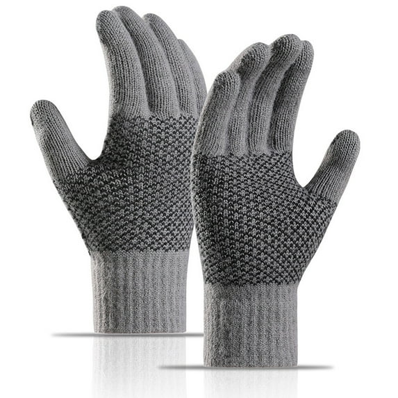 Winter Touch Screen Gloves for Men and Women, Warm Knit Full Finger Gloves with Elastic Cuff, Touchscreen Smartphone Gloves for Driving Skiing Cycling - Grey