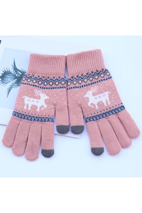 Winter Touch Screen Gloves, Snow Flower Printing Keep Warm Gloves for Women and Men, Winter Knitted Gloves, All Fingers Touch Screen Gloves, for Outdoor Work Cycling Hiking