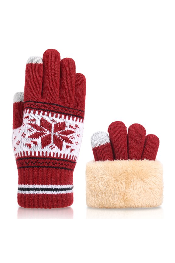 Winter Touch Screen Gloves Snow Flower Printing Keep Warm for Women and Men