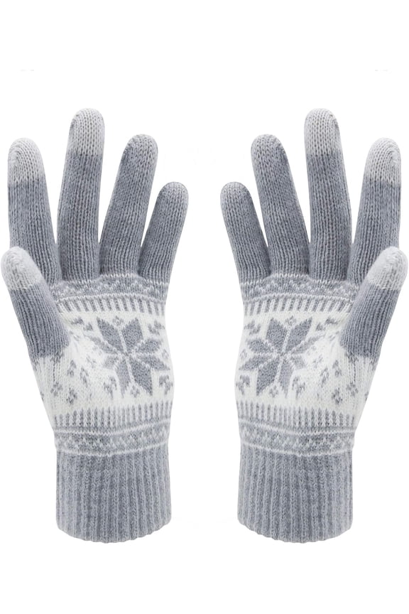 Winter Touch Screen Gloves Snow Flower Printing Keep Warm for Women and Men