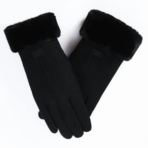 Winter Touchscreen Gloves for Women - Velvet-Lined Thickened Windproof Warm Cycling & Driving Gloves(Black)