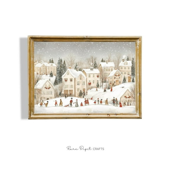 Winter Town Winter Village Poster Snowy Wall Art Print Warm Present Vintage UNFRAMED Poster Size 16x24