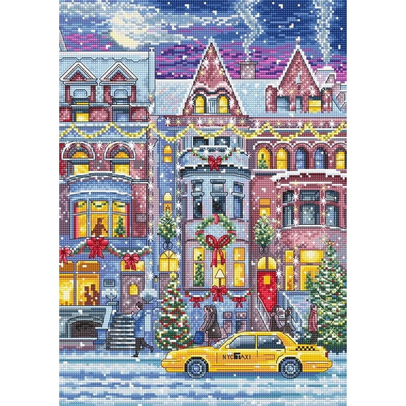 Wizardi LetiStitch Counted Cross Stitch Kit Winter Townhouse L8076