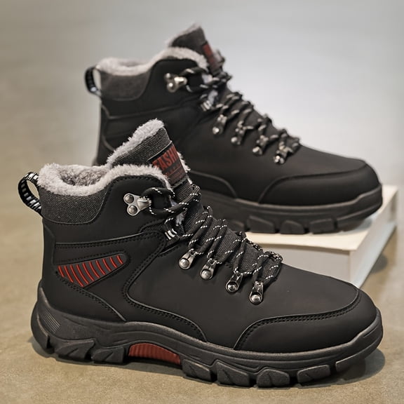 Winter Traction Hiking Boots with Rugged Tread & Ice Grip - Upper, PVC Sole, Warm Low-Top Ankle - -Like for Snow, Ice, Mud - Outdoor Trekking, Casual Winter (Grey/Black)