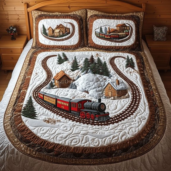 Winter Train Adventure 3-Piece Quilted Bedding Set