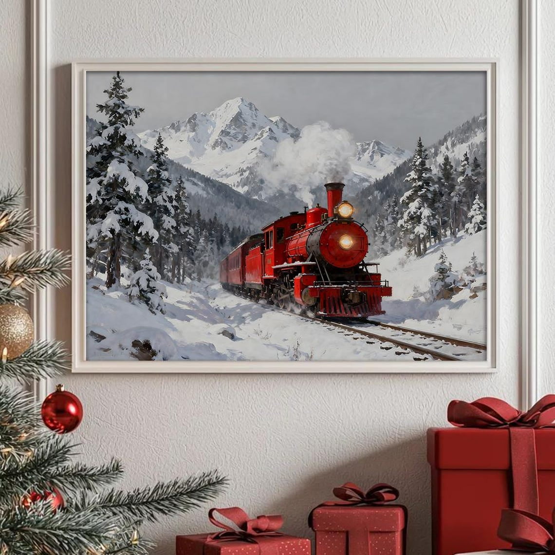 Winter Train Poster, Vintage Steam Engine, Snowy Mountain Art UNFRAMED ...