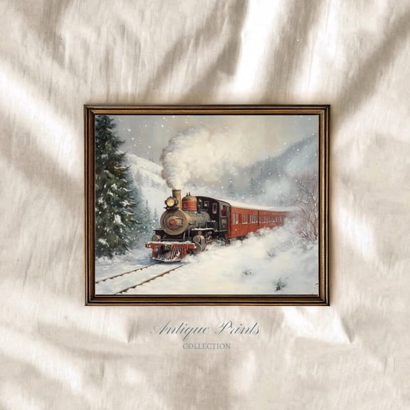 Winter Train Poster: Vintage Winter Landscape Wall Art, Festive, Unframed Canvas Size 16x24