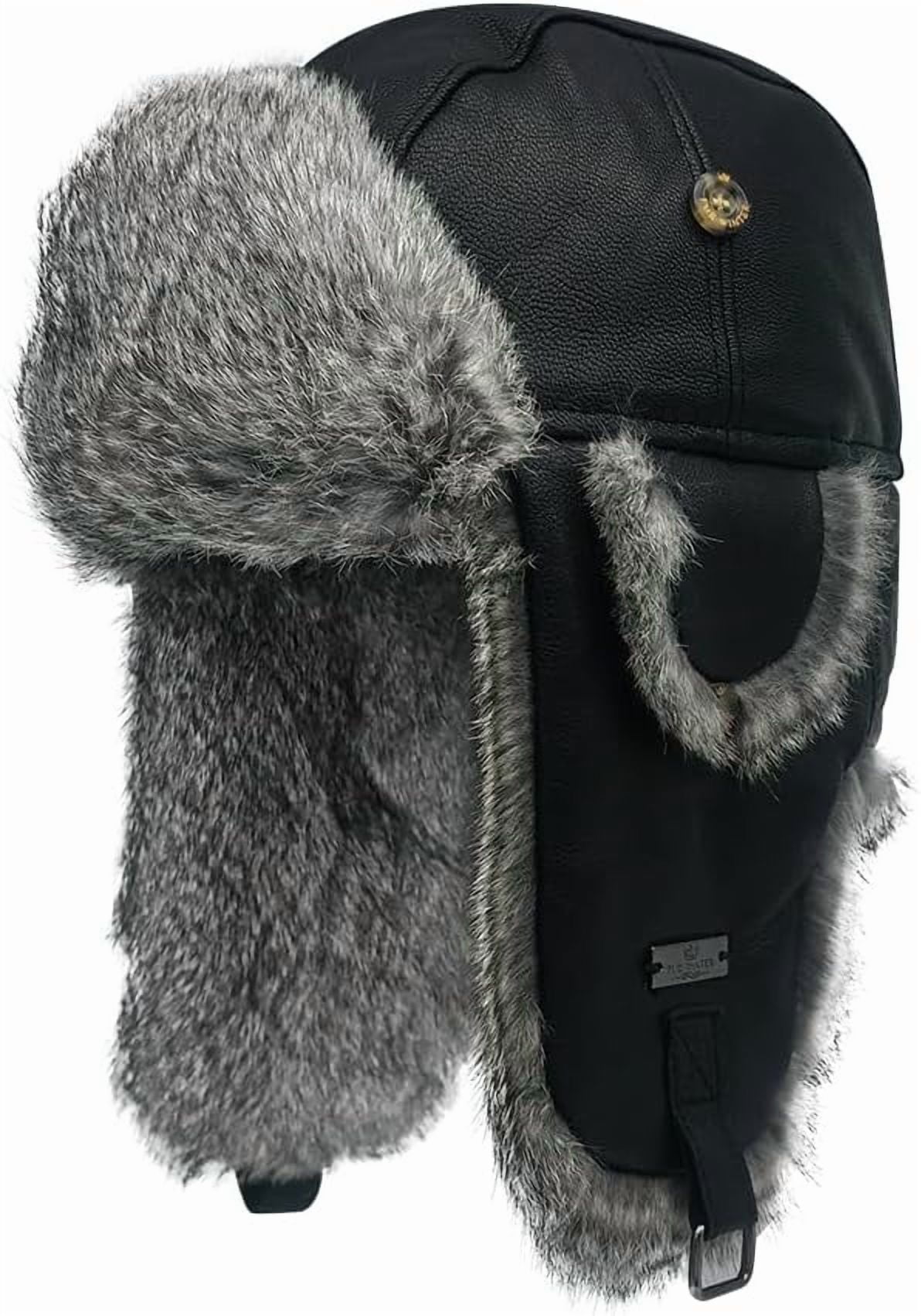 Winter Trapper Hat,Faux Rabbit Fur Knit Sheepskin Russian Trooper Aviator Hats Hunting Ski Ushanka Hat with Ear Flaps