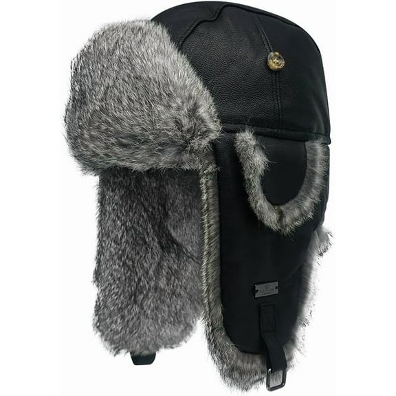 Winter Trapper Hat,Faux Rabbit Fur Knit Sheepskin Russian Trooper Aviator Hats Hunting Ski Ushanka Hat with Ear Flaps