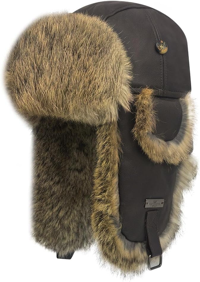 Winter Trapper Hat,Faux Rabbit Fur Knit Sheepskin Russian Trooper Aviator Hats Hunting Ski Ushanka Hat with Ear Flaps