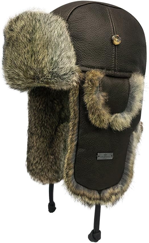 Winter Trapper Hat,Faux Rabbit Fur Knit Sheepskin Russian Trooper Aviator Hats Hunting Ski Ushanka Hat with Ear Flaps