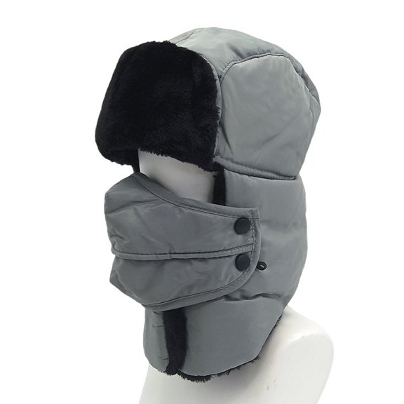ZQUUVOU Winter Trapper Hat For Men Women With Mask Thickened Ear Protection Face Protection Cap Gray